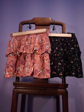 LOT of 2 Floral Miniskirts - Medium, Large - Black, Pink